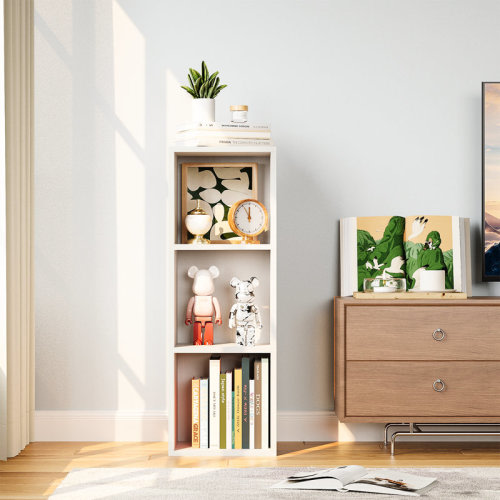 Ebern Designs Narrow Bookcase, Corner Bookshelf With Storage Space, Wooden Cube Display Shelf Storage Organizer For Living Room, Bedroom & Reviews | Wayfair