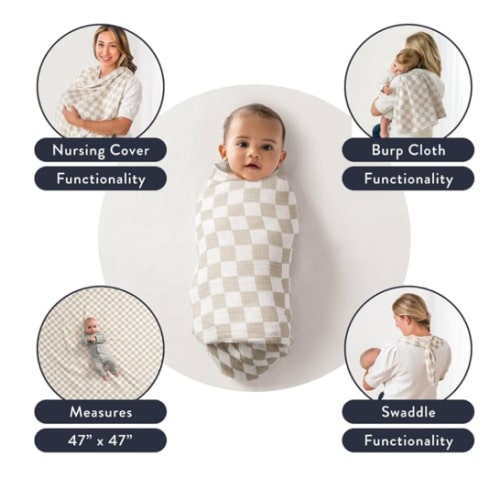 Itzy Ritzy Breastfeeding Boss Multi-Use Cover – A Nursing Cover, Swaddle, Car Seat Wrap, Tummy Time Mat & Burp Cloth All in One – Made of Soft Muslin Fabric & Measures 47” x 47” (Checkerboard)