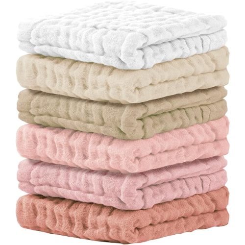 Cuddle Campus Baby Washcloths 6 Packs, Muslin Washcloths Baby,Cotton Burp Cloths, Extra Absorbent and Soft Wash Clothes for Newborns, 12x12 Inches