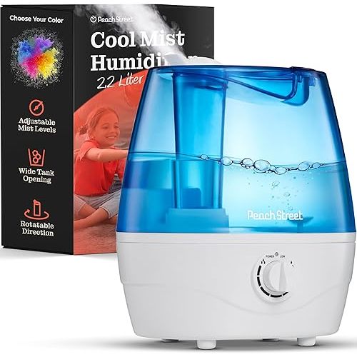 Cool Mist Humidifiers for Bedroom - 2.2L Water Tank, Baby, Office, Quiet Ultrasonic Air Vaporizer, Adjustable Mist Level, 360 Nozzle Rotation, Auto-Shut Off, Large Area Humidifier Easy Fill and Clean