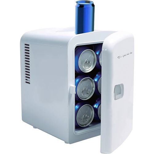 Frigidaire Mini Portable Compact Personal Fridge Cooler, 4 Liter Capacity Chills Six 12 oz Cans, 100% Freon-Free & Eco Friendly, Includes Plugs for Home Outlet & 12V Car Charger - White - Solid