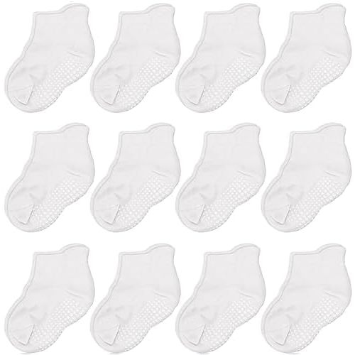 CozyWay Ankle Style Socks with Grip for Little Girls & Boys, Infants, Toddlers, Children - 12 Pairs