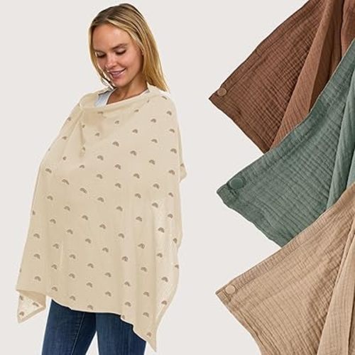 Muslin Nursing Cover Up for Breastfeeding - Breast Feeding Covers for Women | Breathable 100% Muslin Cotton Breastfeeding Cover with Arch-line and Adjustable Straps | Breastfeeding Essentials (Boho)