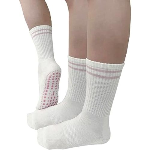 Non Slip Grip Socks for Women, Ideal Cushioned Crew Socks for Yoga, Pilates, Barre, Dance, Hospital, Workouts