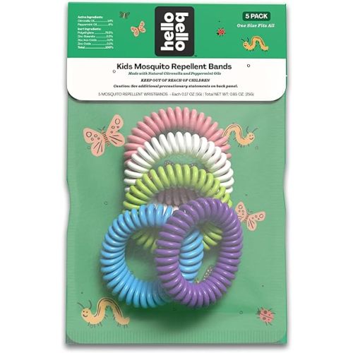 Hello Bello Kids Mosquito Repellent Bracelets, Made with Natural Citronella and Peppermint Oils, 5ct Bag