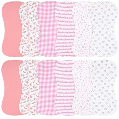 Baby Burp Cloths Large Size 3-Layers Thicken 100% Cotton Super Absorbent and Soft Baby Spit Up Burping Rags Baby Burp Cloth Set for Girls 12 Pack