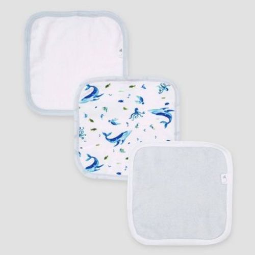 Burt's Bees Baby® Set of 3 Whale of a Tail Rain Washcloth - Light Blue