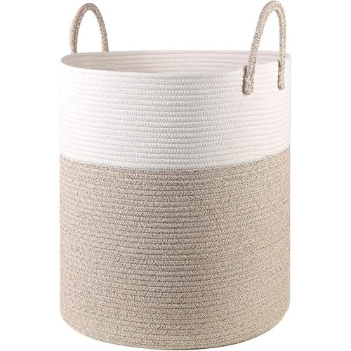 Cotton Rope Hamper for Girls Kids Baby Nursery Hamper Bin Woven Storage Basket for Living Room cute laundry basket Tall Laundry Basket for Blanket Toy storage bin(Beige)