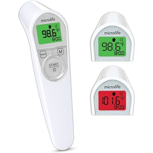 Microlife Non-Contact Forehead Thermometer, Digital Infrared No-Touch Thermometer (for Adults, Kids & Baby), Large Backlit LCD Screen, Fever Alarm, Memories & Instant Accurate Readings