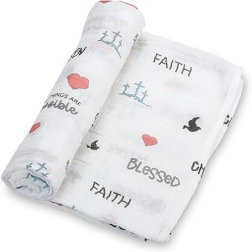 LollyBanks Baby Blanket for Girls, Large 47 x 47 Inches Soft Muslin Swaddle Blankets, 100% Cotton Breathable and Lightweight Baby Receiving Blankets, Baby Essentials, Registry (Inspirational Print)