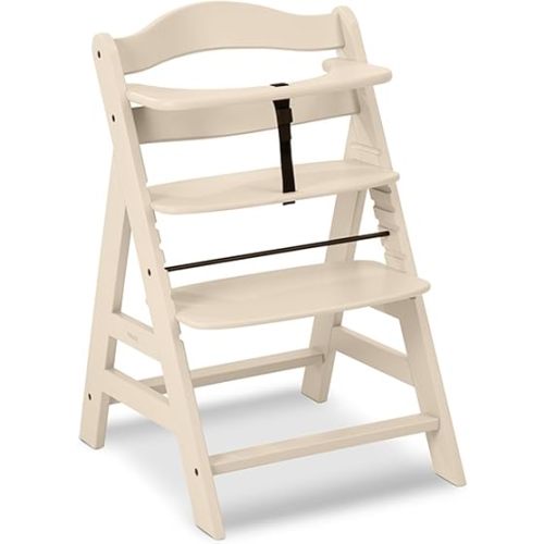 hauck Alpha+ High Chair for Children from 6 Months up to 90 kg, Includes Protective Bar, 5-Point Harness and Crotch Strap, Growing with Your Child Made of FSC® Certified Beech Wood (Vanilla)