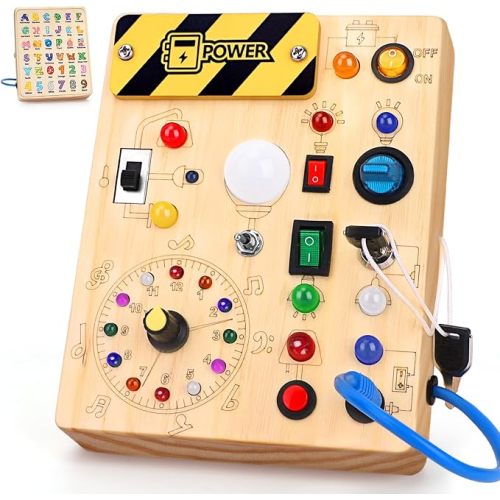 Busy Board - Montessori Toys for 1-3 Years Old Boys & Girls | Sensory Toys for Kids with Autism | Toddlers Learning Activity for Early Development (Busy Board v2)