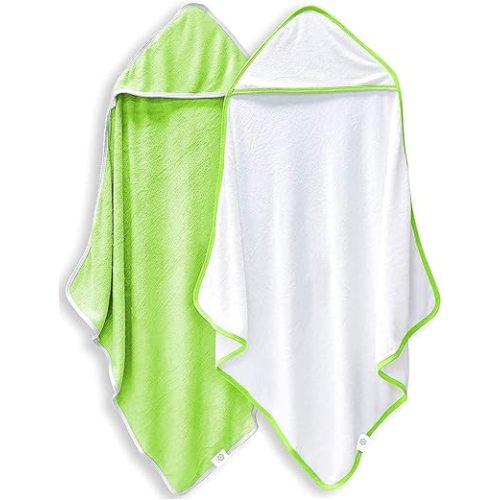 2 Pack Baby Bath Towel - Rayon Made from Bamboo, Ultra Soft Hooded Towels for Babies,Toddler,Infant - Newborn Essential -Perfect Baby Registry Gifts for Boy Girl (White and Green, 30 x 30 Inch)