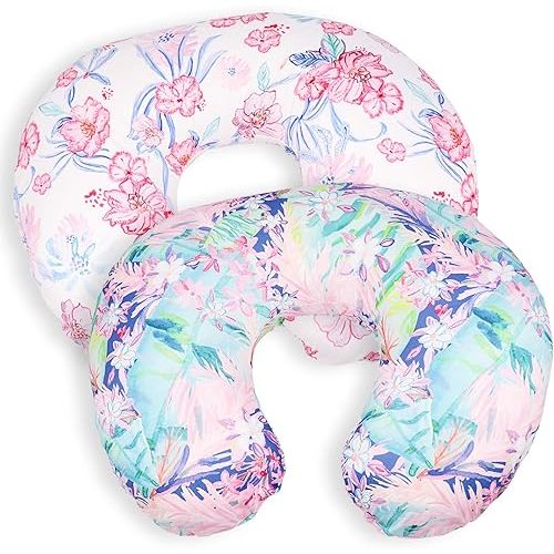 SWESEN 2 Pack Nursing Pillow Cover for Baby Girls, Breastfeeding Pillow Slipcover, Soft Stretchy Snug Fits On Infant Nursing Pillow, Machine Washable & Breathable, Floral