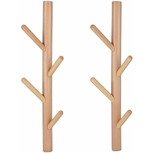 Wooden Wall Mount Coat Rack | Wall Coat Rack, 4 Hooks Tree Branch Coat Rack Wall Mount, Hat Rack for Wall Heavy Duty, Bathroom Towel Rack 2 Pack