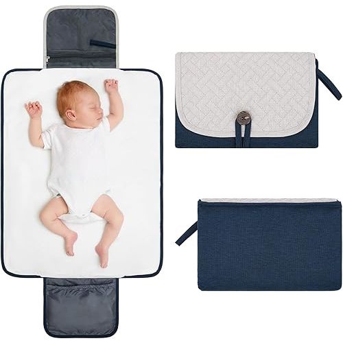 Baby Changing Pad, Portable Diaper Changing Pad, Baby Changing Mat with Diaper Pockets, Lightweight Foldable Wipeable Travel Diaper Changing Pad for Baby, Baby Shower Gifts