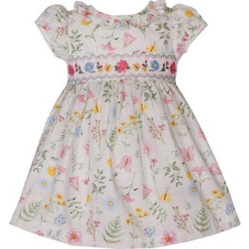 Floral Embroidered Accent Cotton Party Dress & Bloomers, 12M