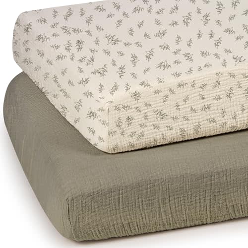 lulumoon Baby Muslin Crib Sheets - Toddler Cotton Fitted Crib Sheets Neutral for Boys and Girls 2Pack