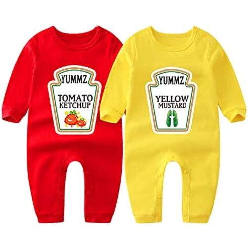 Baby Twins Bodysuits Yummz Tomato Ketchup Yellow Mustard Short Sleeves Girl Romper Costume Set