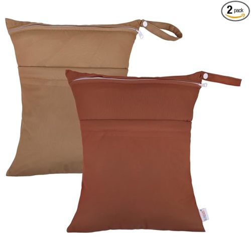ALVABABY 2pcs Cloth Diaper Wet Dry Bags Waterproof Reusable with Two Zippered Pockets Travel Beach Pool Daycare Soiled Baby Items Yoga Gym Bag for Swimsuits or Wet Clothes 2LM06