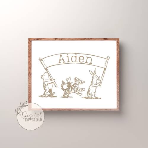 Winnie the Pooh Nursery Art, Vintage Wall Prints, Winnie the Pooh Art, Neutral Nursery Decor, Classic Pooh Bear, Custom Name Prints