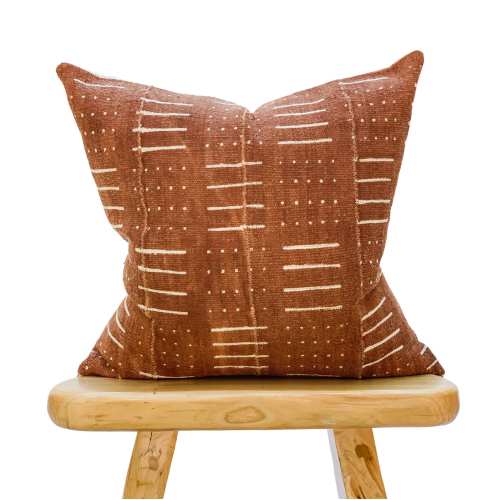 Mudcloth Pillow Cover, Rust Mudcloth Cushion