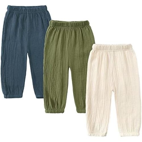 MYGBCPJS Baby Boys Girls Cotton Linen Trousers Kids Casual Ankle Pants Loose Long Bloomers