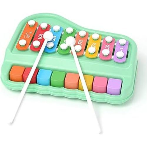 2 in 1 Baby Piano Xylophone for Toddlers 1-3 Years Old, 8 Multicolored Key Keyboard Baby Xylophone Piano, Preschool Educational Musical Learning Instruments Toy for Baby Kids Girls Boys