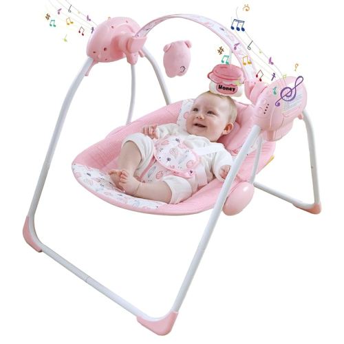 Portable Baby Swing for Infants, Compact & Foldable Infant Swing with 5-Speed Swing,Music, Timer, Cushioned Seat, Battery Operated, 0-9 Months 6-20 lbs,SG2402