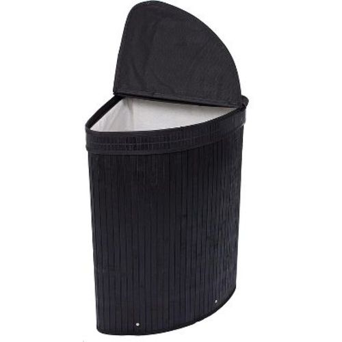 BirdRock Home Bamboo Corner Laundry Hamper with Lid and Cloth Liner - Black