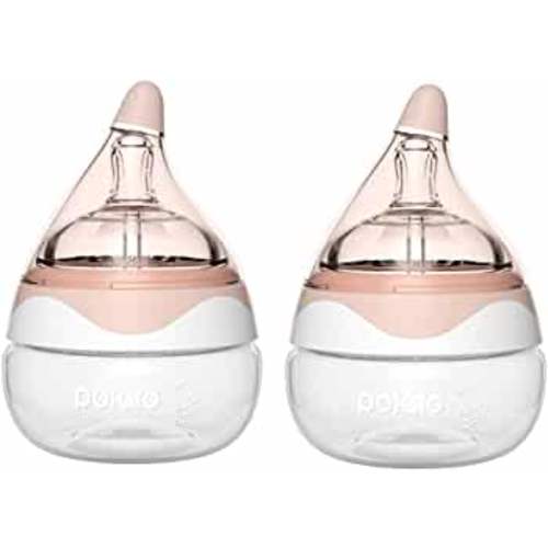 POTATO Glass Baby Bottles for Newborn Babies, Anti Colic Breastfeeding Bottle with Wide Neck, Slow Flow, 2pack, 2.5oz, Pink
