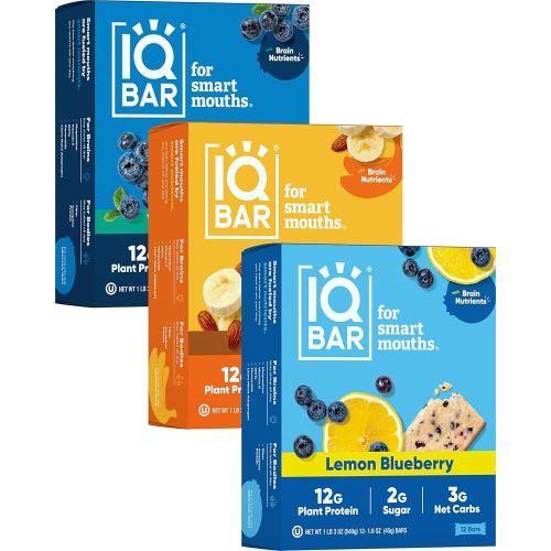 IQBAR Brain and Body Plant Protein Bars - Fruit Lovers Variety - 36-Count Low Carb - Gluten Free, High Fiber, Vegan Snacks - Low Sugar Meal Replacement