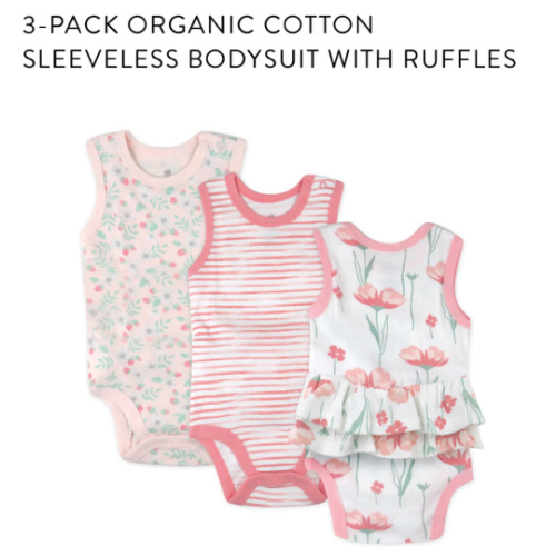 3-Pack Organic Cotton Sleeveless Bodysuit with Ruffles | Honest Baby Clothing