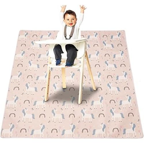Splat Mat for Under High Chair/Arts/Crafts, Washable Baby Spill Mat Waterproof Anti-Slip Floor Splash Mat, 43"x 43" Portable Play Mat and Table Cloth