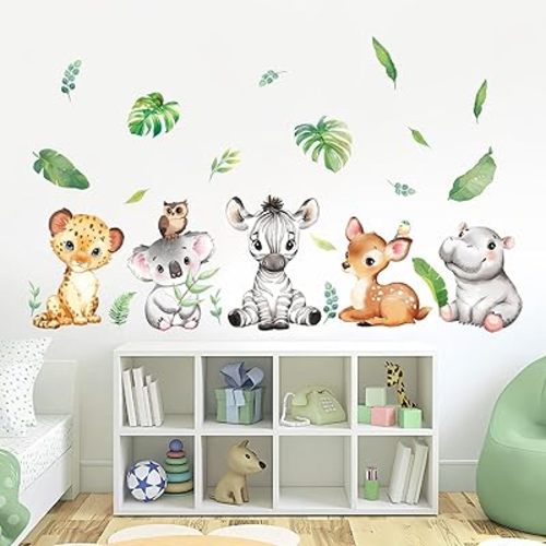 Tanlaby Jungle Animals Wall Stickers Cartoon Woodland Animal Wall Decals Zebra Forest Peel and Stick Art Sticker for Baby Nursery Kids Bedroom Playroom Daycare Classroom Decor
