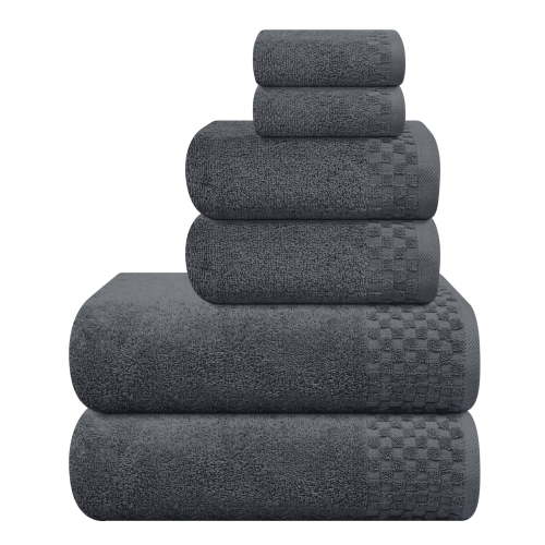 GLAMBURG Ultra Soft 6 Pack Cotton Towel Set, Contains 2 Bath Towels 28x55 inch, 2 Hand Towels 16x24 inch & 2 Wash Coths 12x12 inch, Ideal Everyday use, Compact & Lightweight - Charcoal Grey