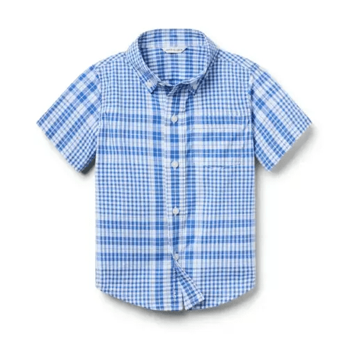 Boy Surf Blue Plaid The Poplin Shirt by Janie and Jack