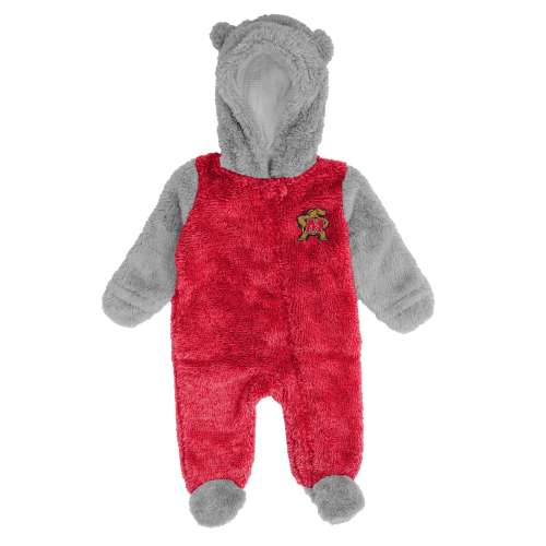 Newborn Red/Gray Maryland Terrapins Game Nap Teddy Fleece Bunting Full-Zip Sleeper
