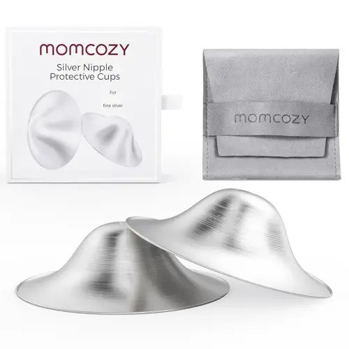 Momcozy 999 Silver Nursing Cups, Hole-Free Design, 999 Silver Nipple Shields, Breastfeeding Essentials, Silver Nipple Shields for Breastfeeding Newborns, Metal Nipple Shields, Regular Size