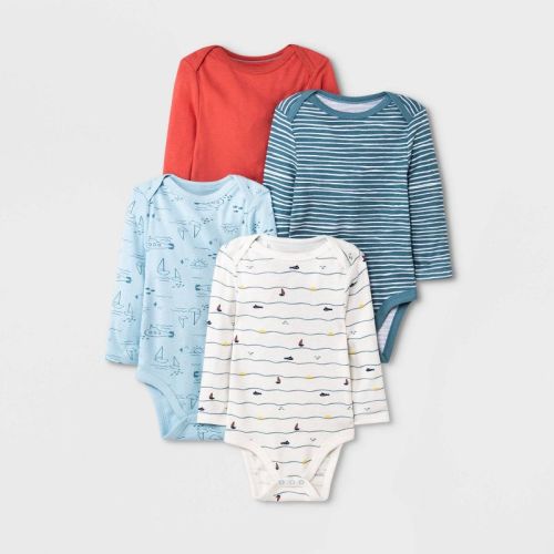 Baby Boys' 4pk Sweet Seaside Long Sleeve Bodysuit - Cloud Island™ Blue