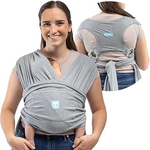 CuddleCarry™ Pre-Wrapped Baby Ring Sling by CuddleBug - Adjustable, Lightweight Baby Carrier Wrap - Ergonomic Front Carry for Newborn to Toddler (0-36m, 8-35 lbs) - Gray