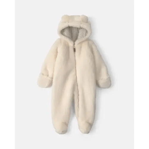 Baby Bear Teddy Fleece Long-Sleeve Jumpsuit - Cream | Carter's