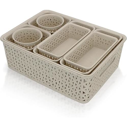 Brookstone, 10-Piece Multi-Purpose Organizing Set – Nesting Baskets for Drawers & Vanity, Customizable Storage, Eco-Friendly, Versatile for Home, Office, Bathroom, and Kitchen