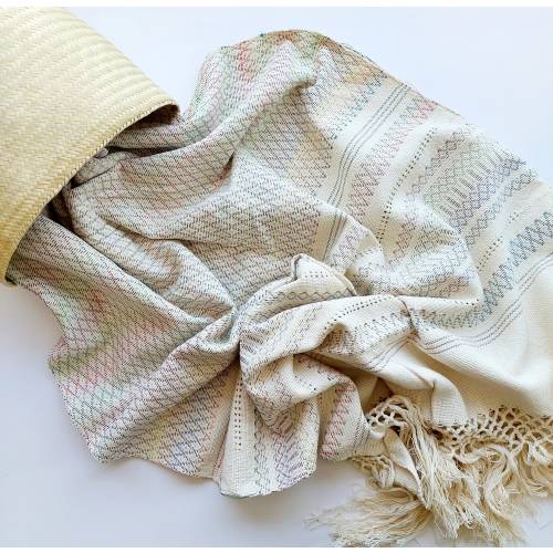 Mexican rebozo for natural birth, belly binding, babywearing, ideal for doula, midwife. 98.5"x 25.55". Rainbow
