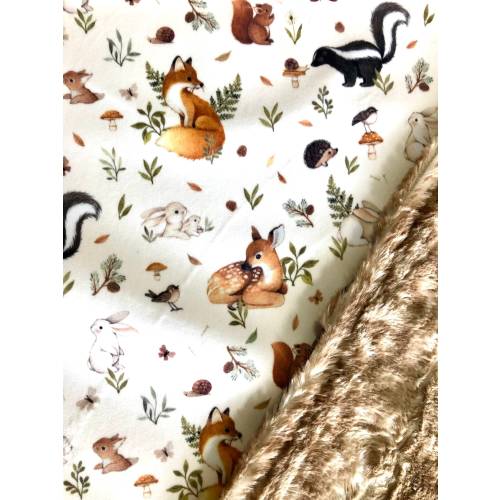Woodland Baby Blanket, forest animals, Fawn deer, fox bunny, soft Minky, gender neutral, crib nursery, new baby gift, personalized, handmade