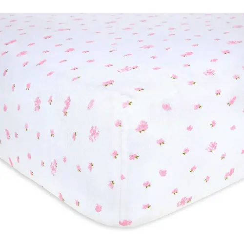 Burts Bees Baby Print Fitted Crib Sheet Organic Cotton BEESNUG - Pink Butterfly Garden Prints, Fits Unisex Standard Bed and Toddler Mattress, Infant Essentials, 52 x 28 Inch 1-Pack