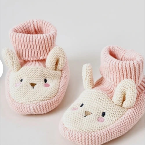 Knit Bunny Booties in Pink