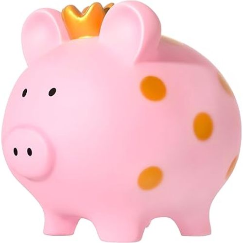 Piggy Bank for Girls, Large Unbreakable Plastic Toddler Money Saving Bank with Crown, Pig Coin Bank for Boys, Personalized Decor Money Container Birthday for Kids (Pink)