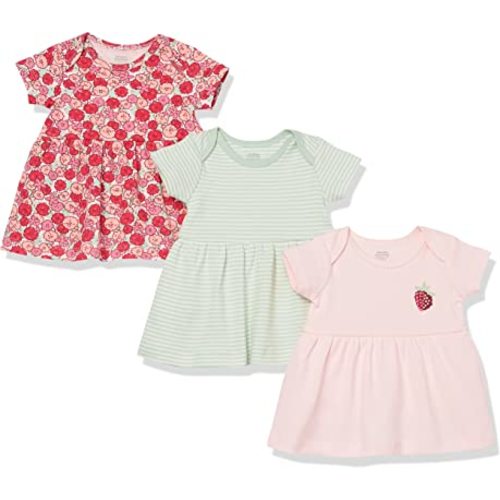 Amazon Essentials Baby Girls' Short-Sleeve Dress, Pack of 3