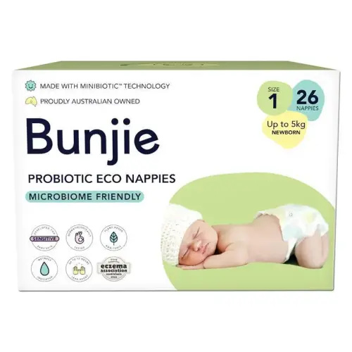 Buy Bunjie Probiotic Eco Nappies Size 1, Up to 5kg, 26 Pack online at Chemist Warehouse